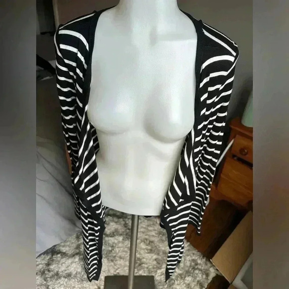Size M Market & Spruce front cascading stripe cardigan with brown elbow patches - Picture 1 of 5